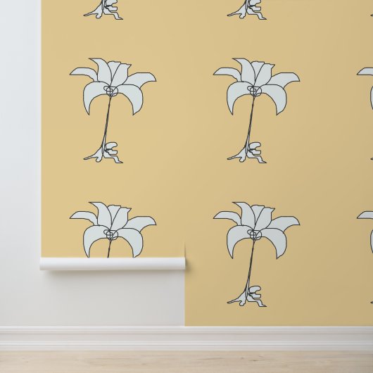 Weiße Florbeige Tapete (Anwendung)