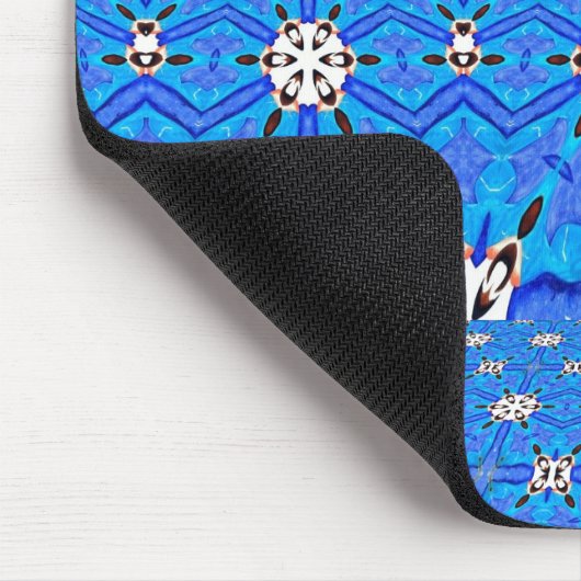 weiße Formen auf blauem Raster Mousepad (Ecke)