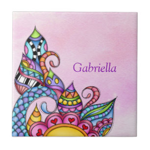 Weiße Formen und Wirbel  Fliese