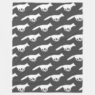 Weiße Fox-Silhouetten Muster Grau Wildnis Fleecedecke