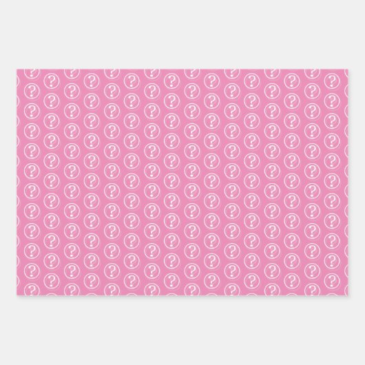 Weiße Fragezeichen auf rosa Geschenkpapier Set (Vorderseite)