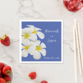 Weiße Frangipani-Blume, auf Blauer, Blumenhochzeit Serviette (Beispiel)