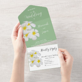 Weiße Frangipani-Blume, auf Sendung, Hochzeit All In One Einladung
