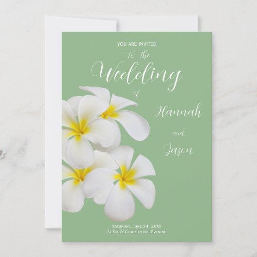 Weiße Frangipani-Blume, auf Sendung, Hochzeit Einladung (Vorderseite)