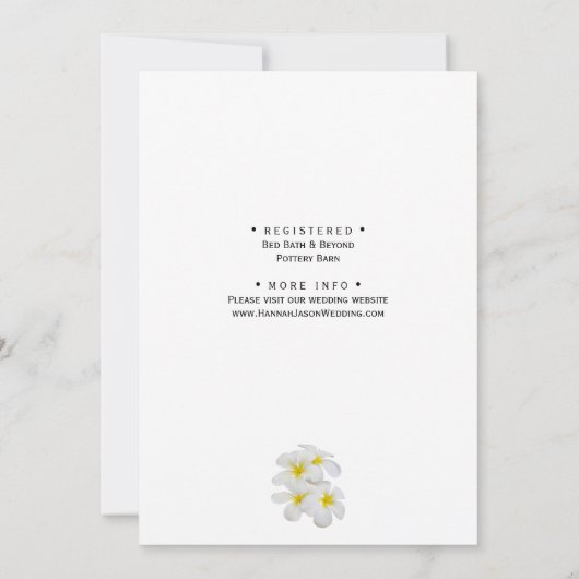 Weiße Frangipani-Blume, auf Sendung, Rett Datum Einladung (Rückseite)