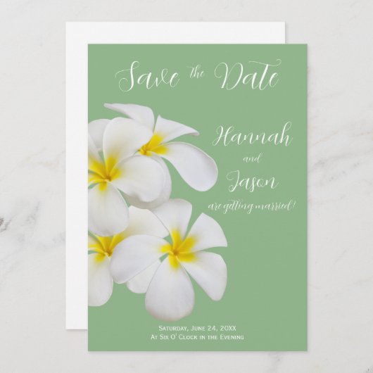 Weiße Frangipani-Blume, auf Sendung, Rett Datum Einladung (Vorne/Hinten)