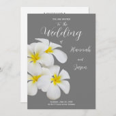 Weiße Frangipani-Blume, mittelgrau, Hochzeit Einladung (Vorne/Hinten)