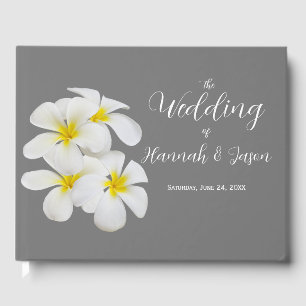 Weiße Frangipani-Blume, mittelgrau, Hochzeit Gästebuch
