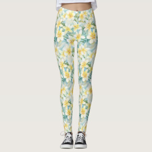 Weiße Frangipani-Blume Multiprint-Leggings Leggings