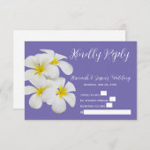 Weiße Frangipani-Blume, Periwinkle, RSVP Wedding Dankeskarte (Vorne/Hinten)