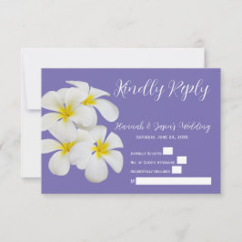 Weiße Frangipani-Blume, Periwinkle, RSVP Wedding Dankeskarte