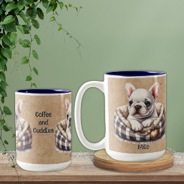 Weiße Franken im Karierten Hundebett Zweifarbige Tasse