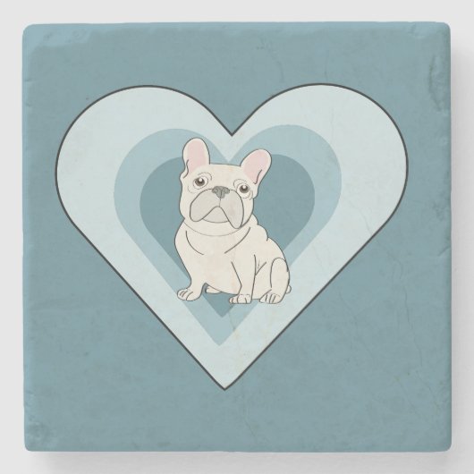 Weiße Französische Bulldogge Steinuntersetzer (Vorderseite)