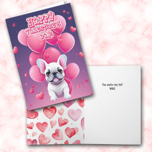 Weiße Französische Bulldogge Valentinstag-Ballons Feiertagskarte