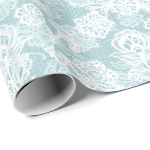 Weiße französische Spitze auf Aqua Geschenkpapier