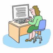 Weiße Frau, die an einem Computeraufkleber arbeite Aufkleber (Vorderseite)