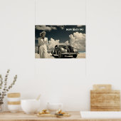 Weiße Frau geht am Strand von Miami Poster (Küche)