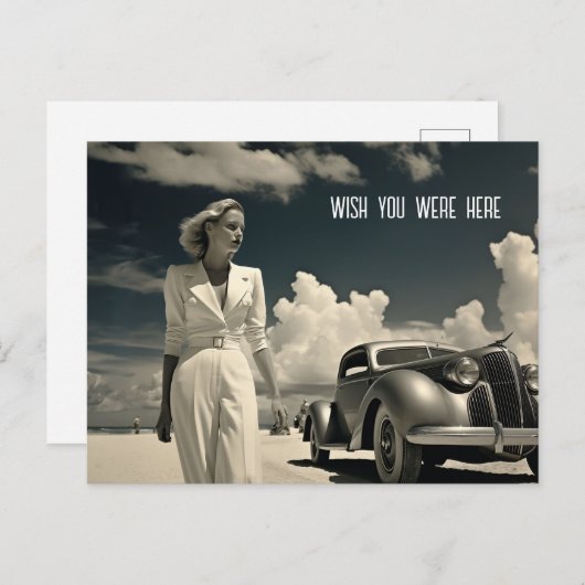 Weiße Frau geht am Strand von Miami Postkarte (Vorne/Hinten)