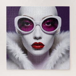 Weiße Frau mit Lila Linsen Puzzle