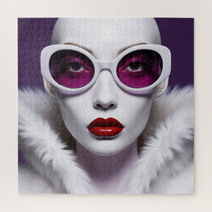 Weiße Frau mit violetten Gläsern Puzzle