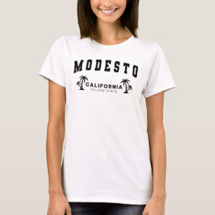 Weiße Frauenmodesto, Kalifornien T-Shirt
