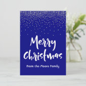 Weiße frohe Weihnachten mit Navy & Silver Confetti (Stehend Vorderseite)
