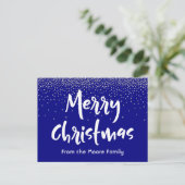 Weiße frohe Weihnachten über Navy & Silver Confett (Stehend Vorderseite)