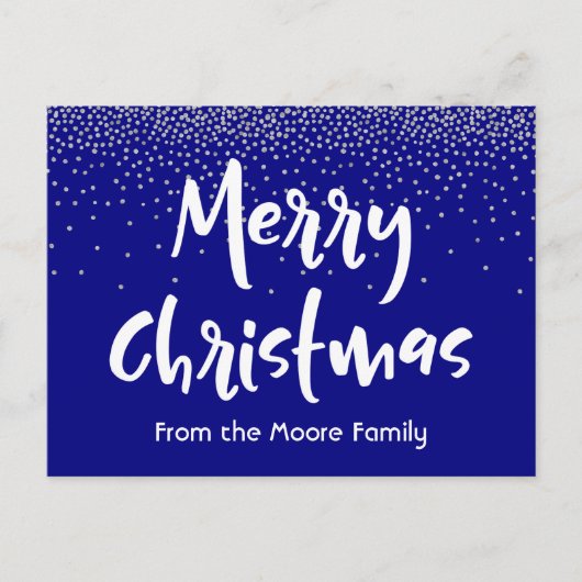 Weiße frohe Weihnachten über Navy & Silver Confett (Vorderseite)