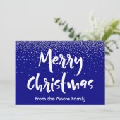 Weiße frohe Weihnachten über Navy & Silver Confett (Stehend Vorderseite)