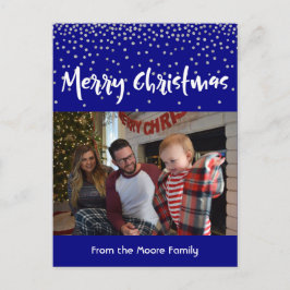 Weiße frohe Weihnachten über Navy & Silver Confett