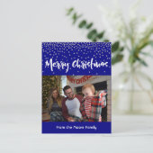 Weiße frohe Weihnachten über Navy & Silver Confett (Stehend Vorderseite)