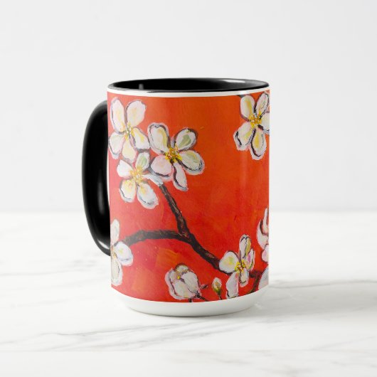 Weiße Fruchtblüten Orangefarbener Duft des Frühlin Tasse (Vorderseite Links)
