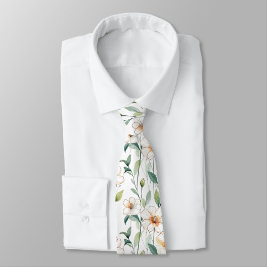 Weiße Frühlingsblumen Blumenmuster Krawatte (Gebunden)