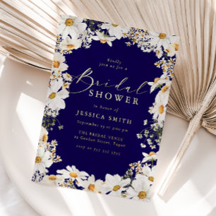 Weiße Frühlingsblumen & Navy Brautparty Gold Folieneinladung