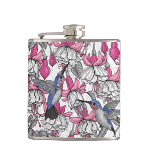Weiße Fuchsie und Kolibris Flachmann