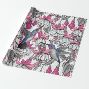 Weiße Fuchsie und Kolibris Geschenkpapier