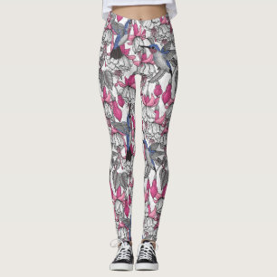 Weiße Fuchsie und Kolibris Leggings
