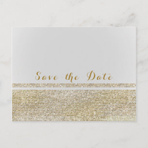 Weiße & funkelnde goldene Glam Chic Save-the-Date- Ankündigungspostkarte