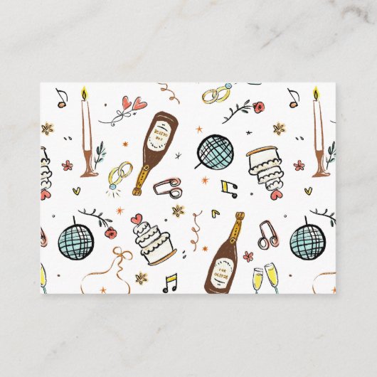 Weiße Funky Hand Drawn Wedding Details QR Begleitkarte (Rückseite)