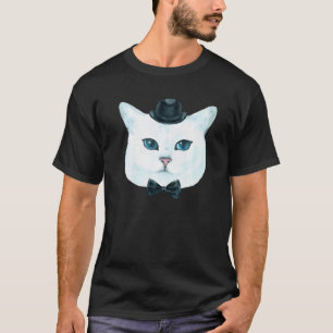 Weiße funky Katzen Gesicht T-Shirt