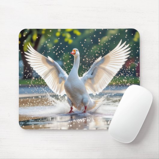 Weiße Gans in einem Spritzbereich Mousepad (Mit Mouse)