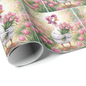 Weiße Gans mit rosa Tulpen Geschenkpapier (Rolleneckpunkt)