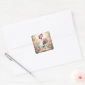 Weiße Gans mit rosa Tulpen Quadratischer Aufkleber (Umschlag)