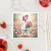 Weiße Gans mit rosa Tulpen Serviette (Beispiel)
