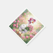 Weiße Gans mit rosa Tulpen Serviette (Ecke)
