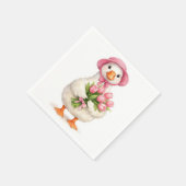 Weiße Gans mit rosa Tulpenstrauß Serviette (Ecke)