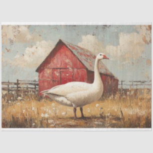 Weiße Gans Rote Scheune Kunstwerk Decoupage Seidenpapier