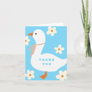 Weiße Gans und Gänseblümchen Danke Blau Einladung