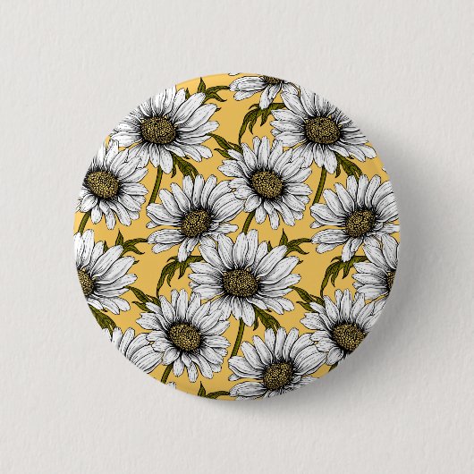 Weiße Gänse, wilde Blume auf Gelb Button (Vorderseite)