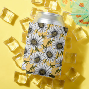 Weiße Gänse, wilde Blume auf Gelb Dosenkühler
